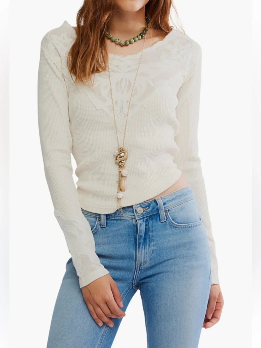 Free People‎ Butterfly Lace Trim Top, Size MEDIUM